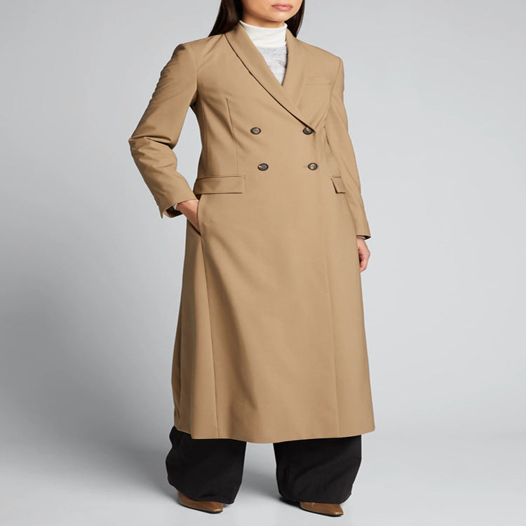 Women's Maxi Long Single-Breasted Long Coat in Minimalist Trench Style with Soft Draping Chichicherry