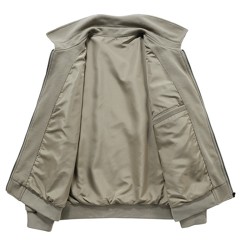 Men's textured knit transitional jacket with stand-up collar and zipper Chichicherry