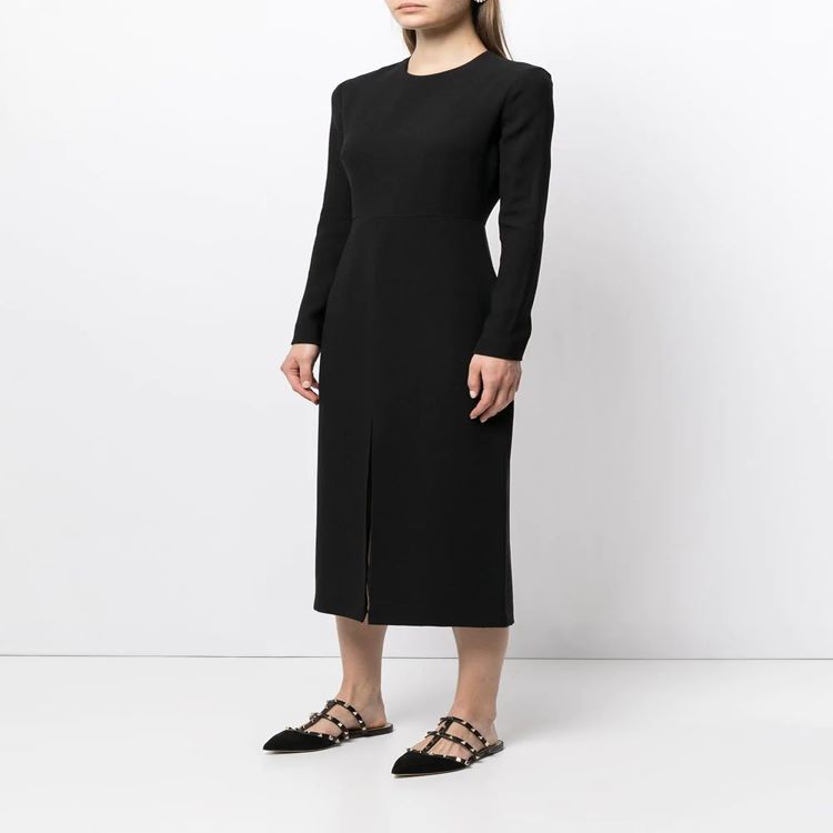 Women's Tailored Midi Dress with Long Sleeve, Front Slit and Clean Tailoring Chichicherry
