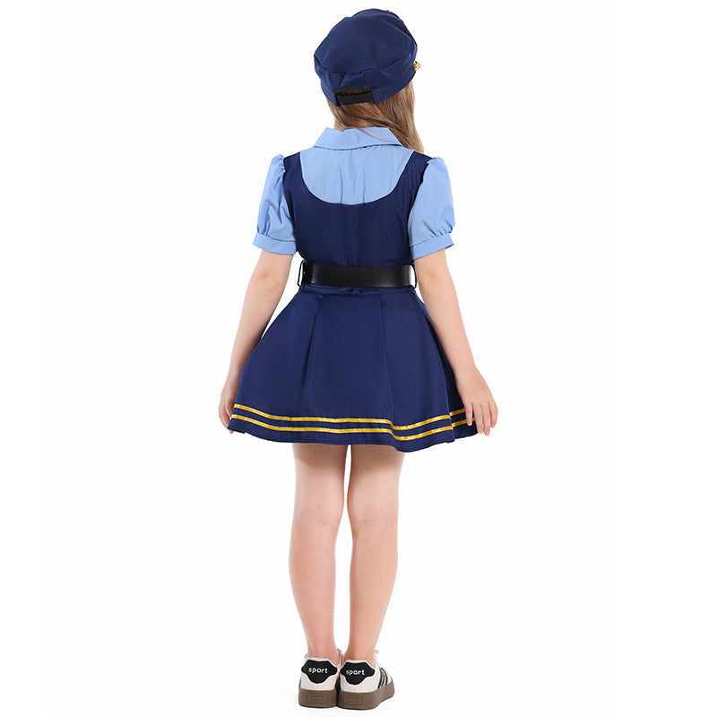 Girl Police Costume with Shirt, Skirt and Ear Applications Chichicherry