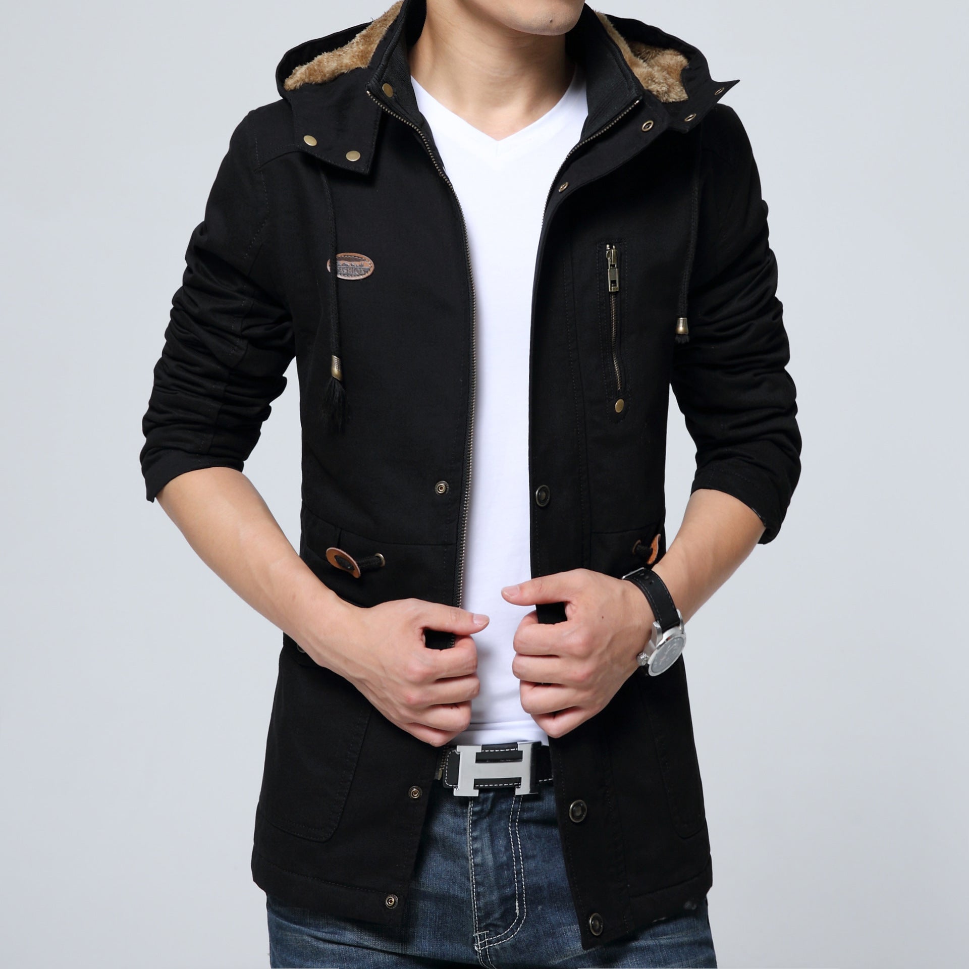 Men's Hooded Parka with Teddy Lining, Utility Pockets and Drawstring Chichicherry