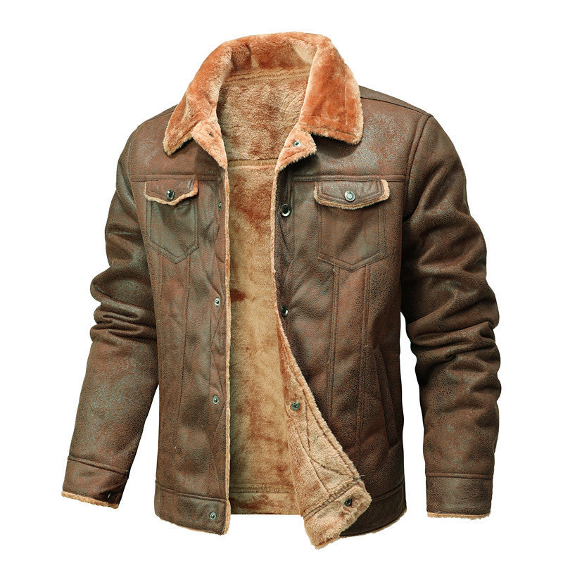 Men's lined suede imitation jacket with teddy lining and shirt collar Chichicherry