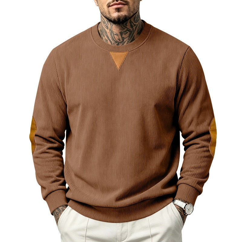 Men's ribbed knit sweatshirt with elbow patches and ribbed round neck Chichicherry