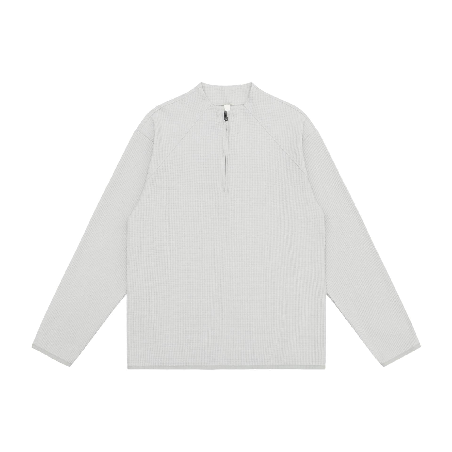 Unisex Waffle Structure Half-Zip Pullover with Short Zipper and Boxy Silhouette Chichicherry