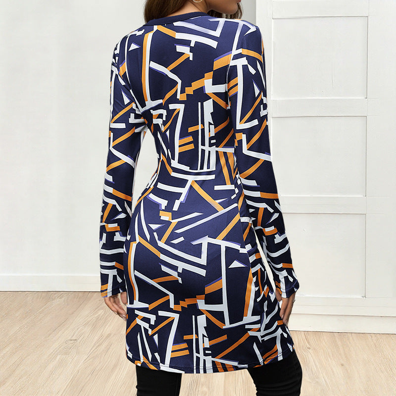 Women's Asymmetrical Long Sleeve Tunic Shirt with Diagonal Button Placket and Side Slits Chichicherry