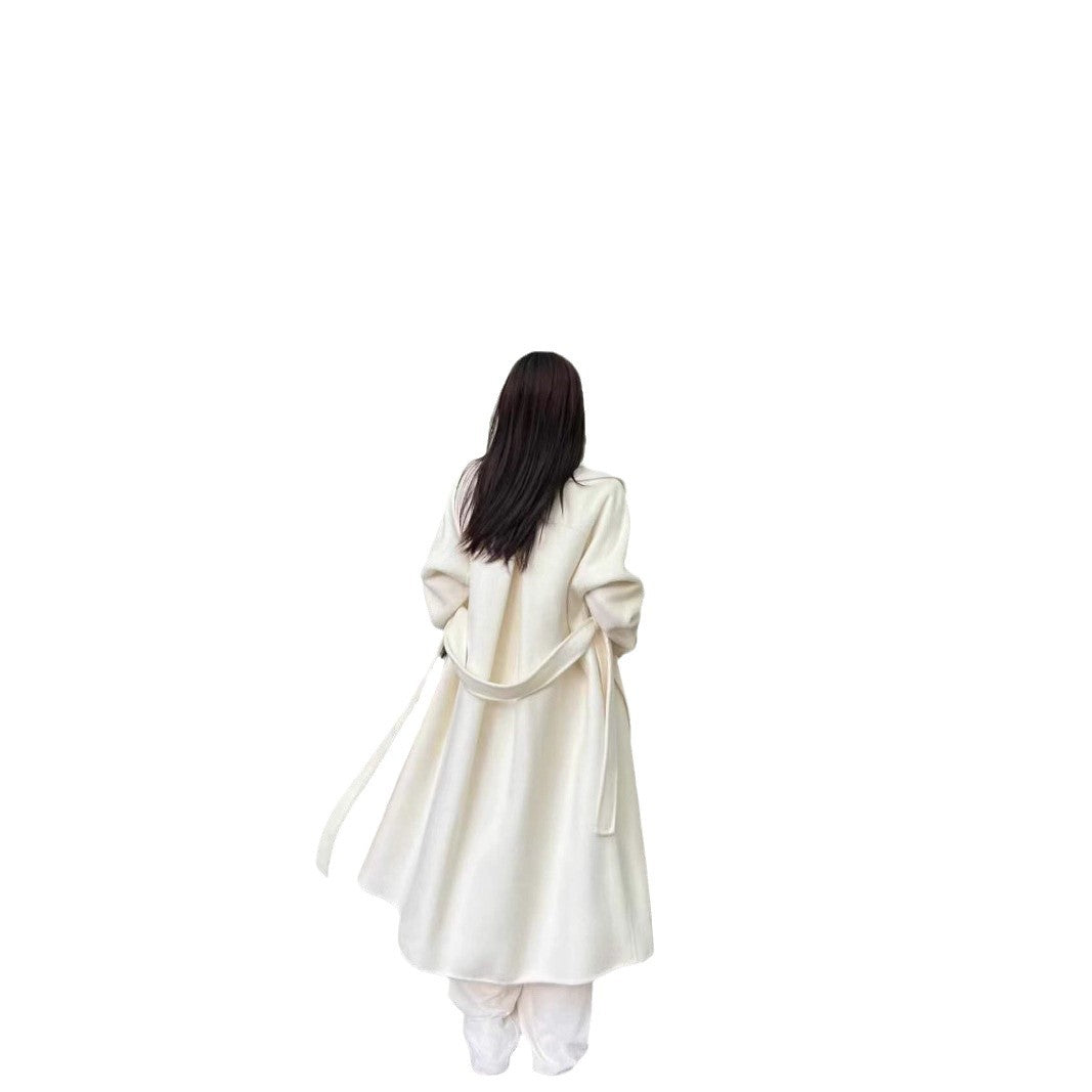 Ladies Mid-length Wrap Coat with Tied Belt and Shawl Collar Chichicherry