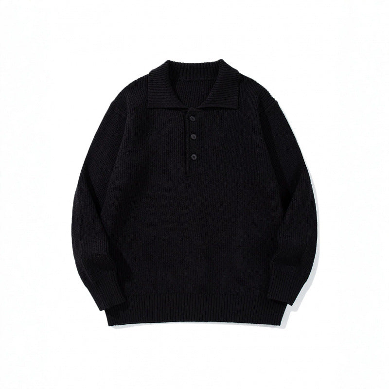 Men's fine-knit polo sweater with shirt collar, button placket, and ribbed hem Chichicherry