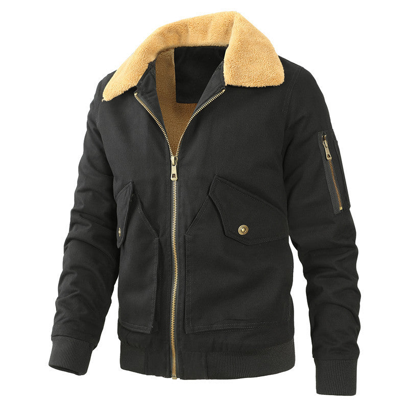 Men's pilot jacket made of robust canvas with faux fur collar and multi-pocket design Chichicherry