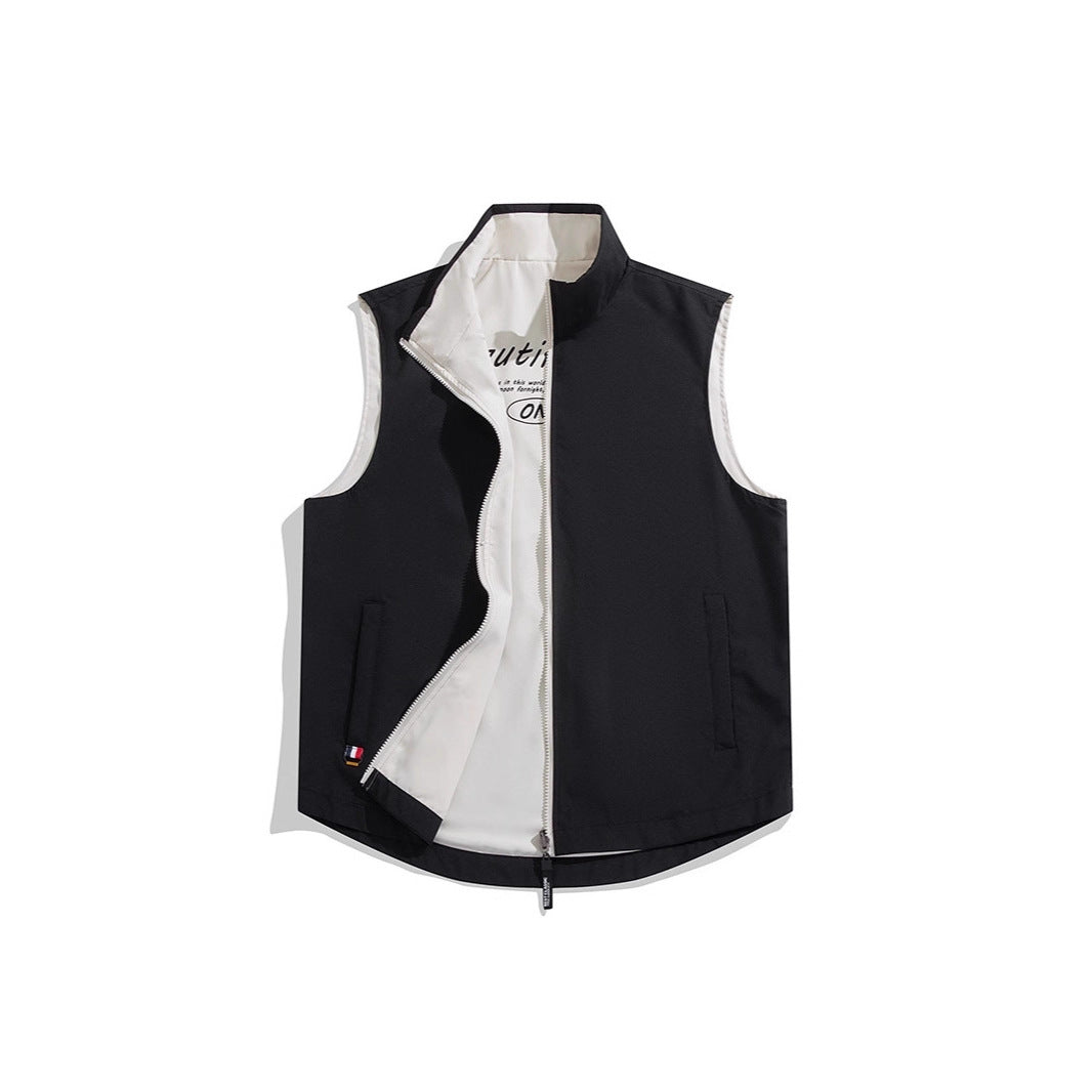 Men's Sleeveless Wind and Thermo Utility Vest with Silky Lining and Concealed Two-Way Zipper Chichicherry