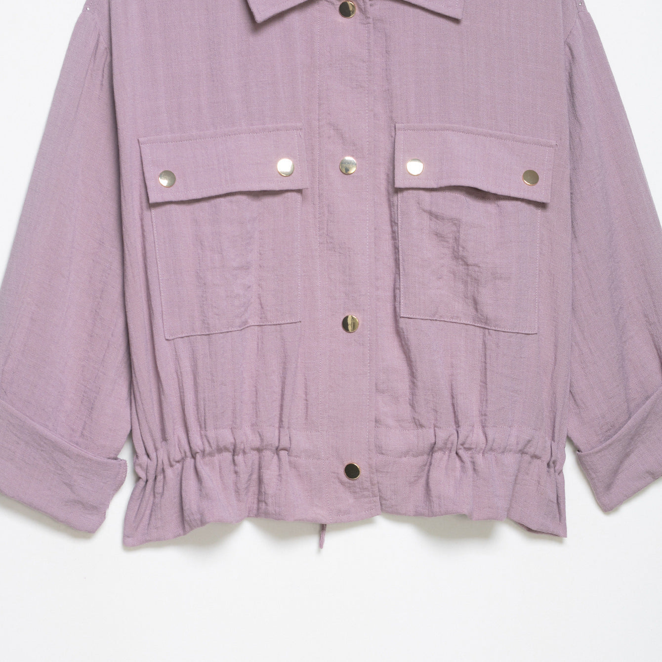 Women's Lightweight Shirt Blouse Utility Jacket with Drawstring Waist and Flap Pockets