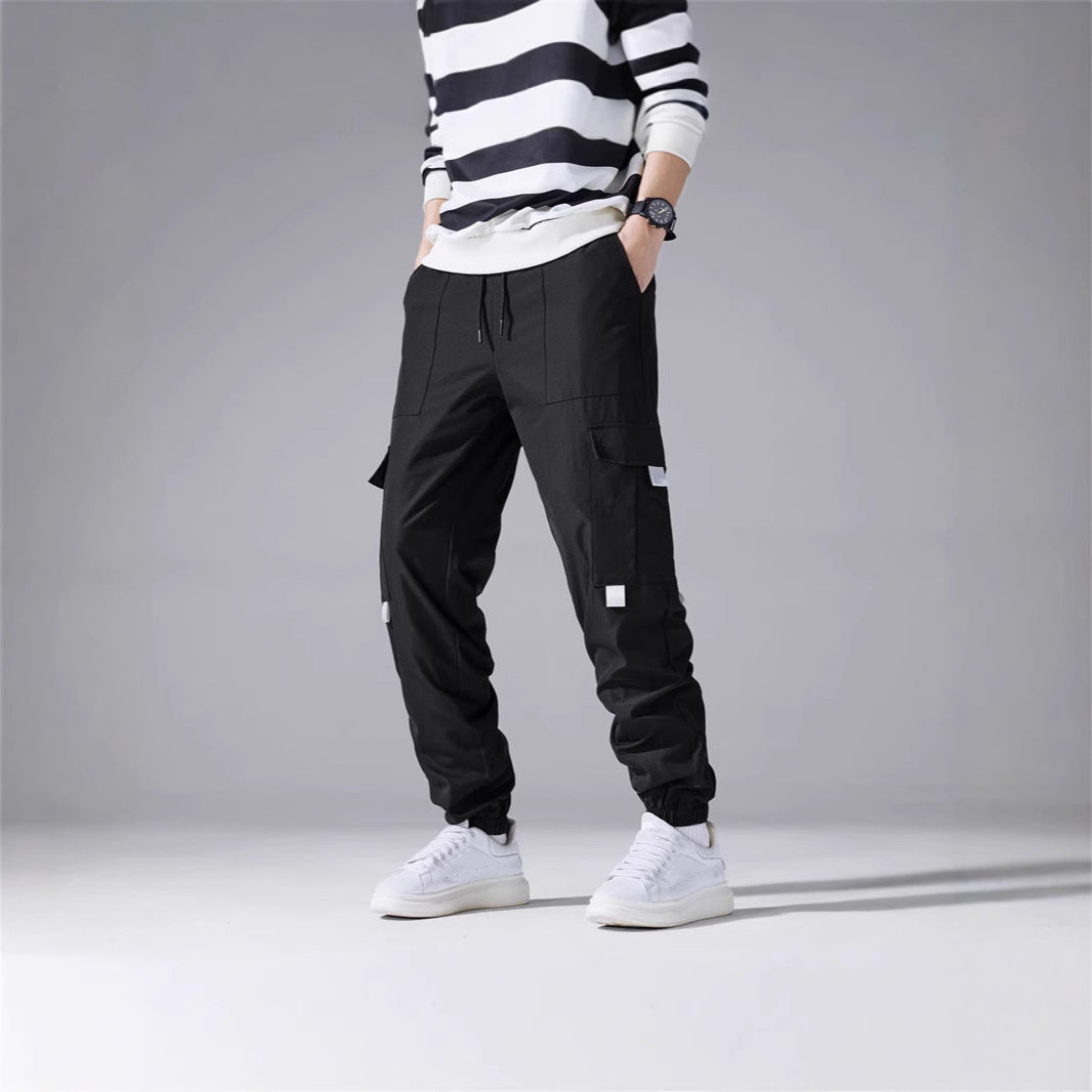 Men's Utility Cargo Pants in Jogger Style with Drawstring Waistband, Elastic Leg Openings & Multiple Pockets Chichicherry