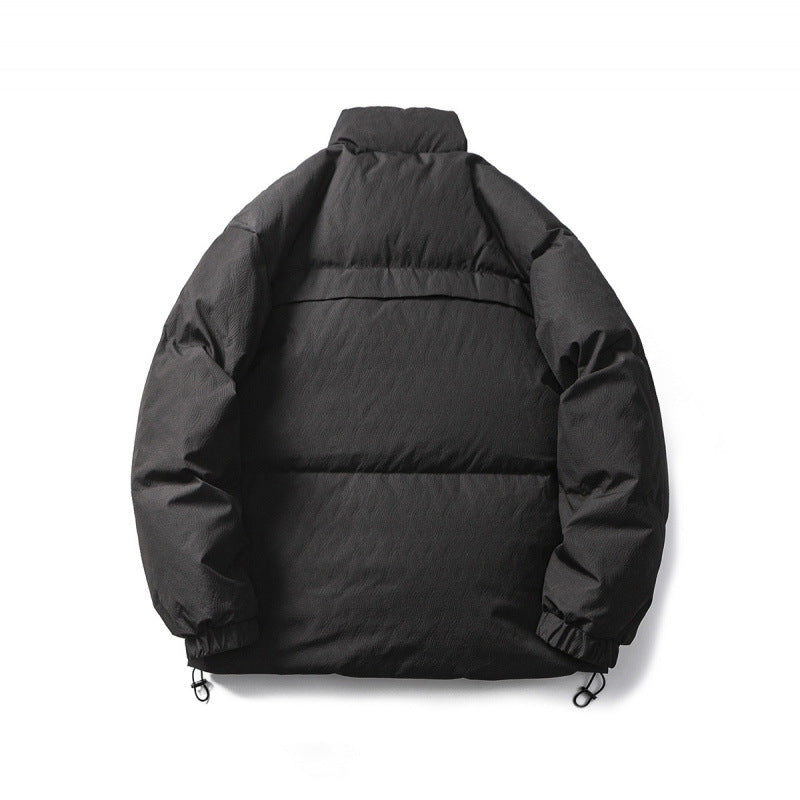 Unisex Kastig padded stand-up collar jacket with tree embroidery, chest flap pocket and drawstring hem Chichicherry