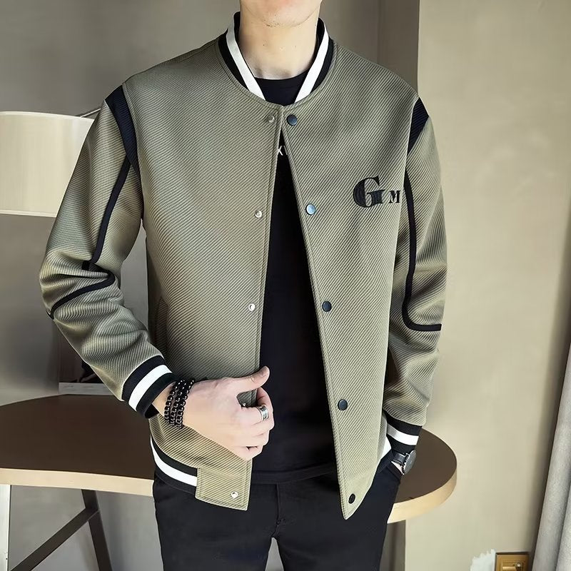 Herren Leichte Varsity-Bomberjacke mit Strukturgewebe, Rippbündchen und Druckknopffront Chichicherry