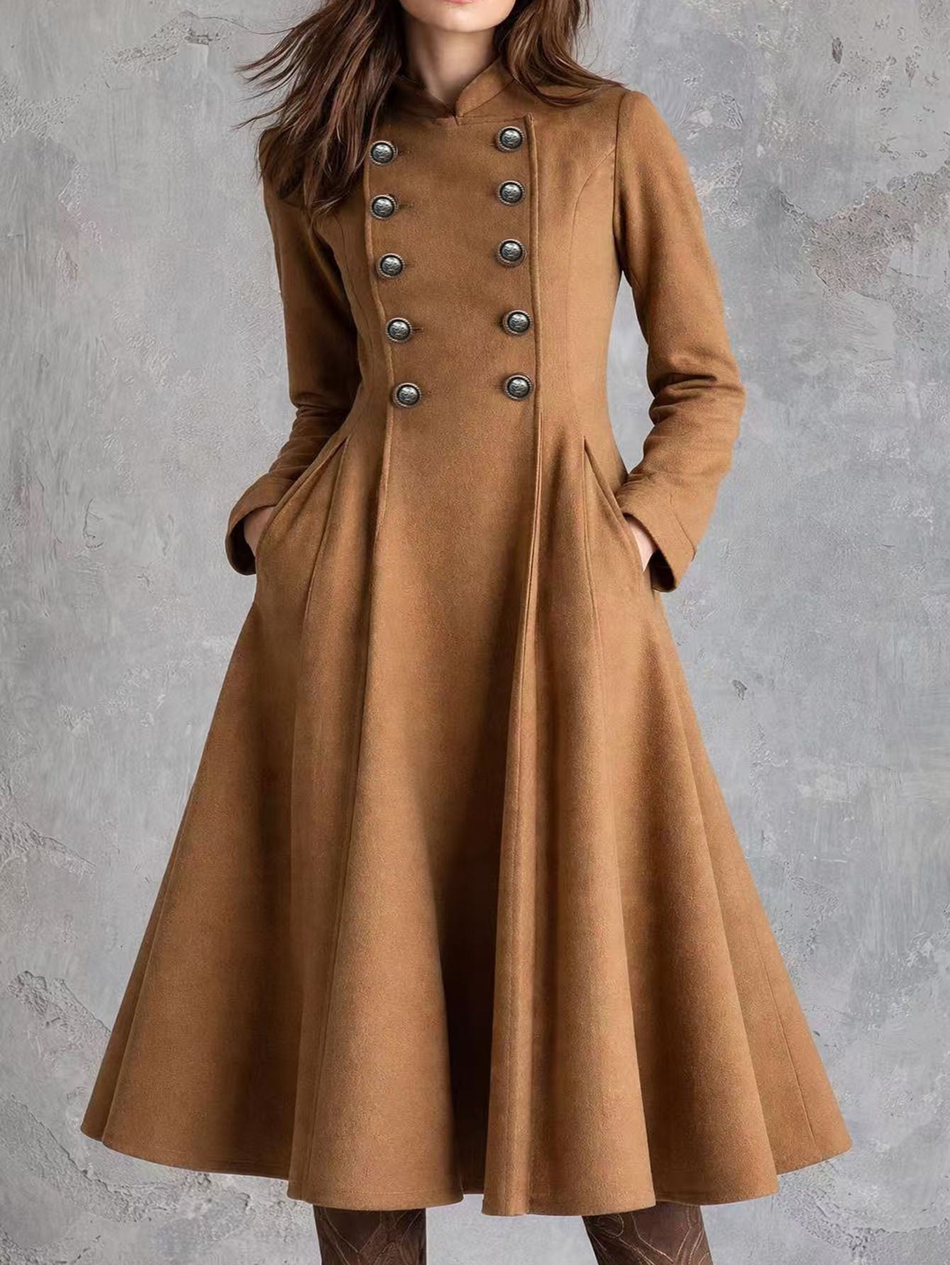 Damen tailliertes Mantelkleid mit doppelreihiger Knopfleiste und ausgestelltem Rock Chichicherry