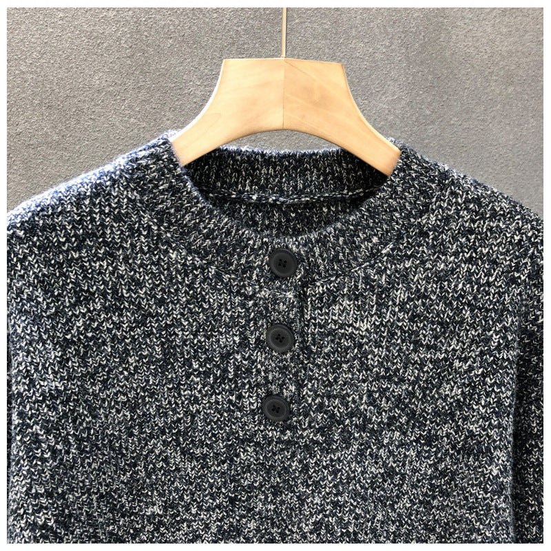 Herren Komfortabler Rippstrick-Halbknopfpullover mit Rundhalsausschnitt und legerer Passform Chichicherry