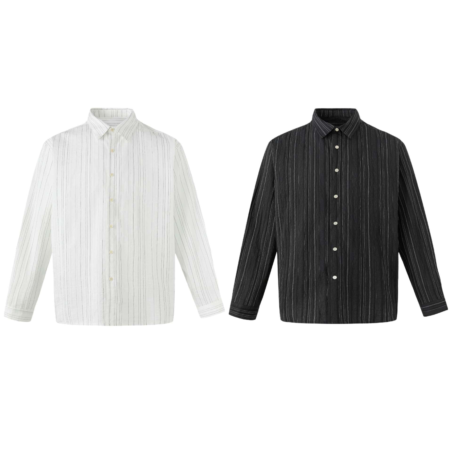 Men's Lightweight Linen-Cotton Shirt with Fine Stripes and Kent Collar Chichicherry