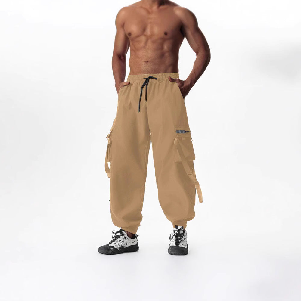 Men's Utility Cargo Jogging Pants with Drawstring, Leg Straps & Multiple Pockets Chichicherry