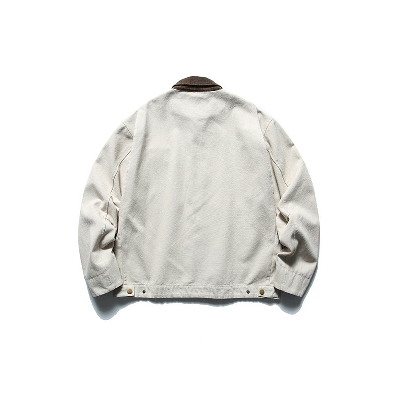 Men's Boxy Worker Jacket made of washed canvas with cord collar and zipper Chichicherry