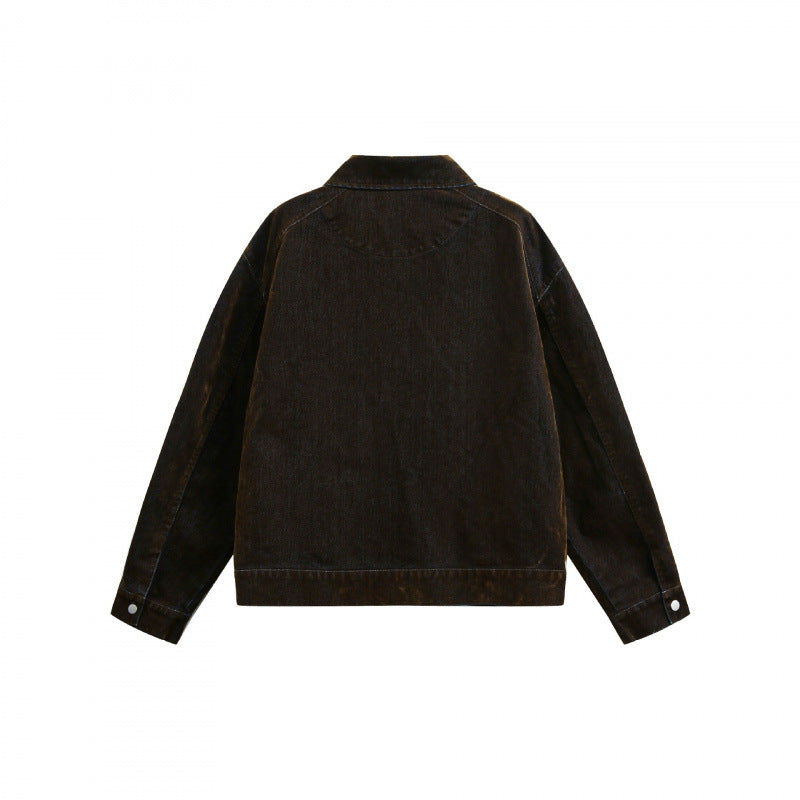 Men's Boxy Cord Blouson Jacket with Metal Zipper, Shirt Collar and Angled Insert Pockets Chichicherry