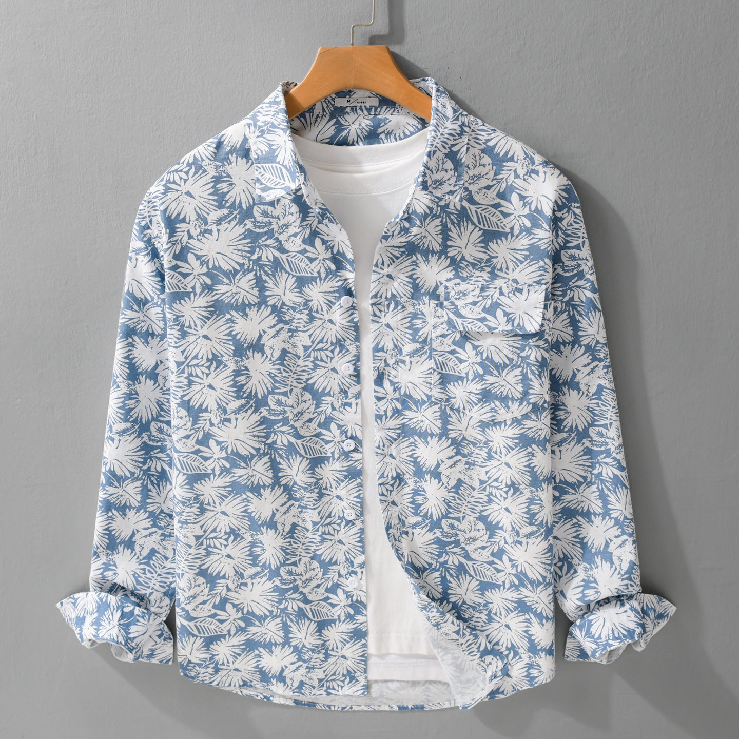 Women's Lightweight Floral Print Overshirt made of Linen-Cotton Blend with Kent Collar and Chest Pocket Chichicherry