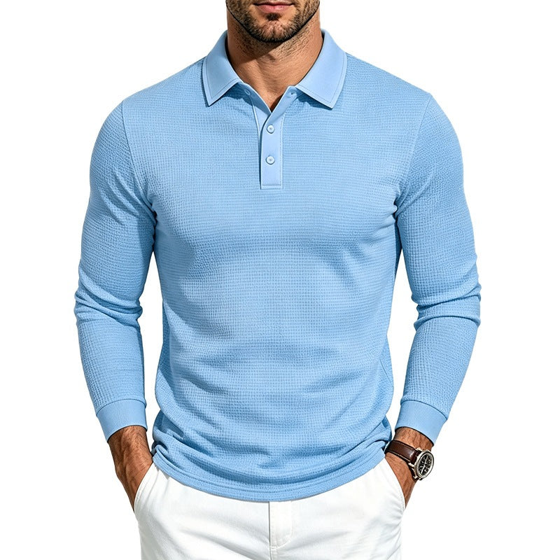 Men's Long Sleeve Polo Shirt in Structured Knit Slim Fit Chichicherry