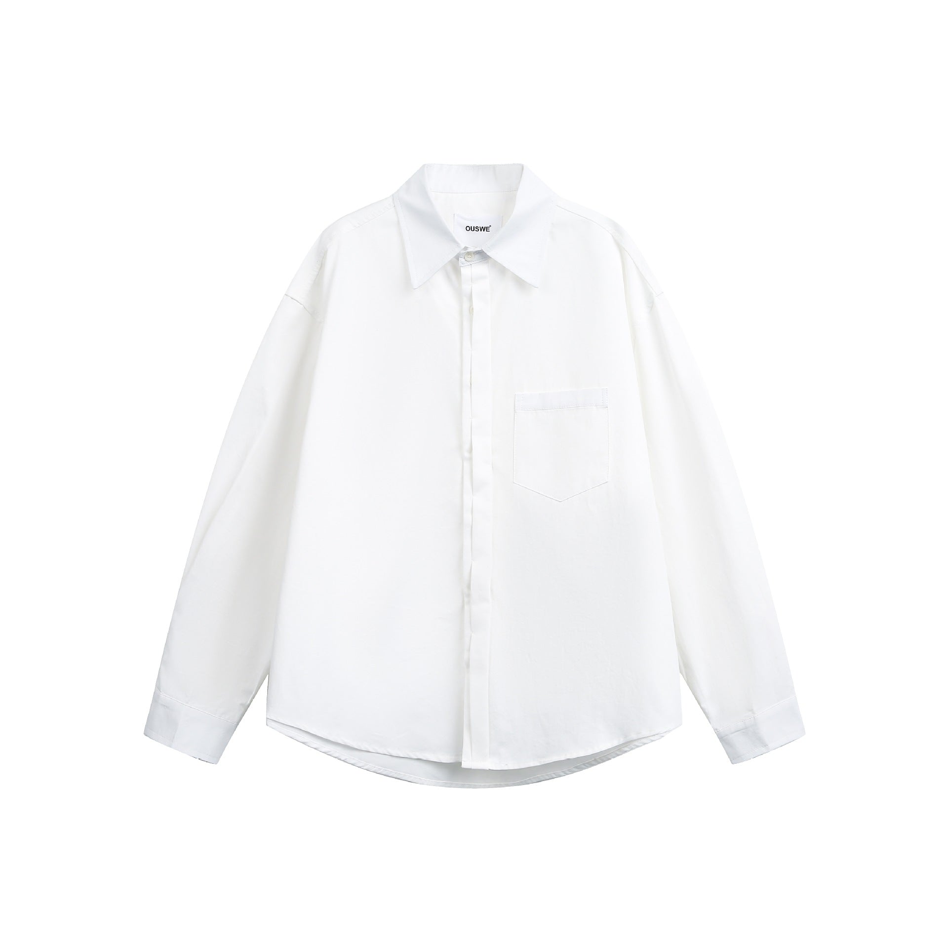 Men's Wide Oversized Cotton Shirt with Concealed Button Placket and Chest Pocket Chichicherry