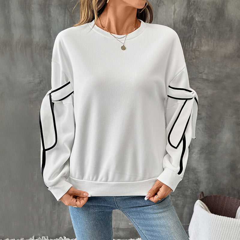 Women's Oversize Sweatshirt with Bow Sleeves and Contrast Piping Chichicherry