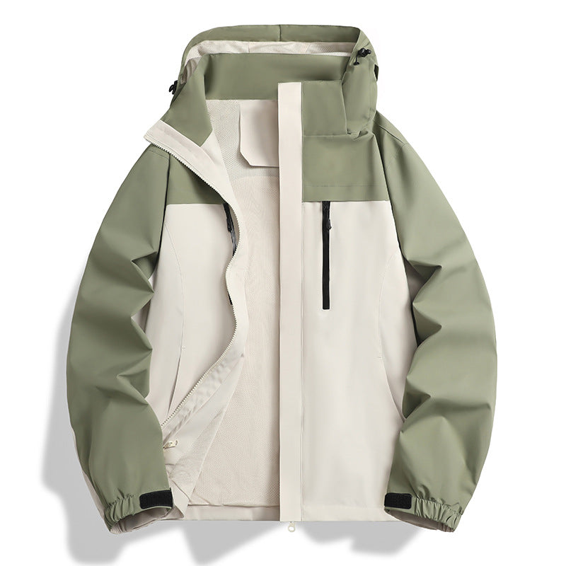 Men's waterproof and windproof softshell outdoor jacket with hood, breathable mesh lining and chest zipper Chichicherry