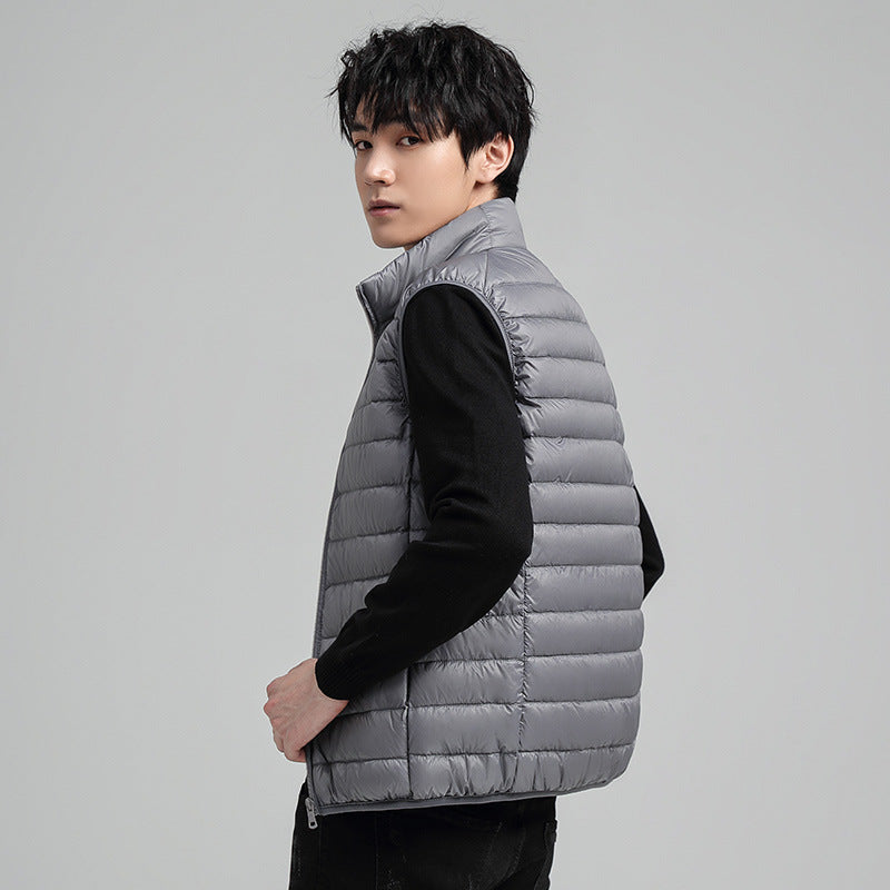 Men's Ultra-Light Quilted Insulation Vest with High Stand-Up Collar and Packing Function Chichicherry