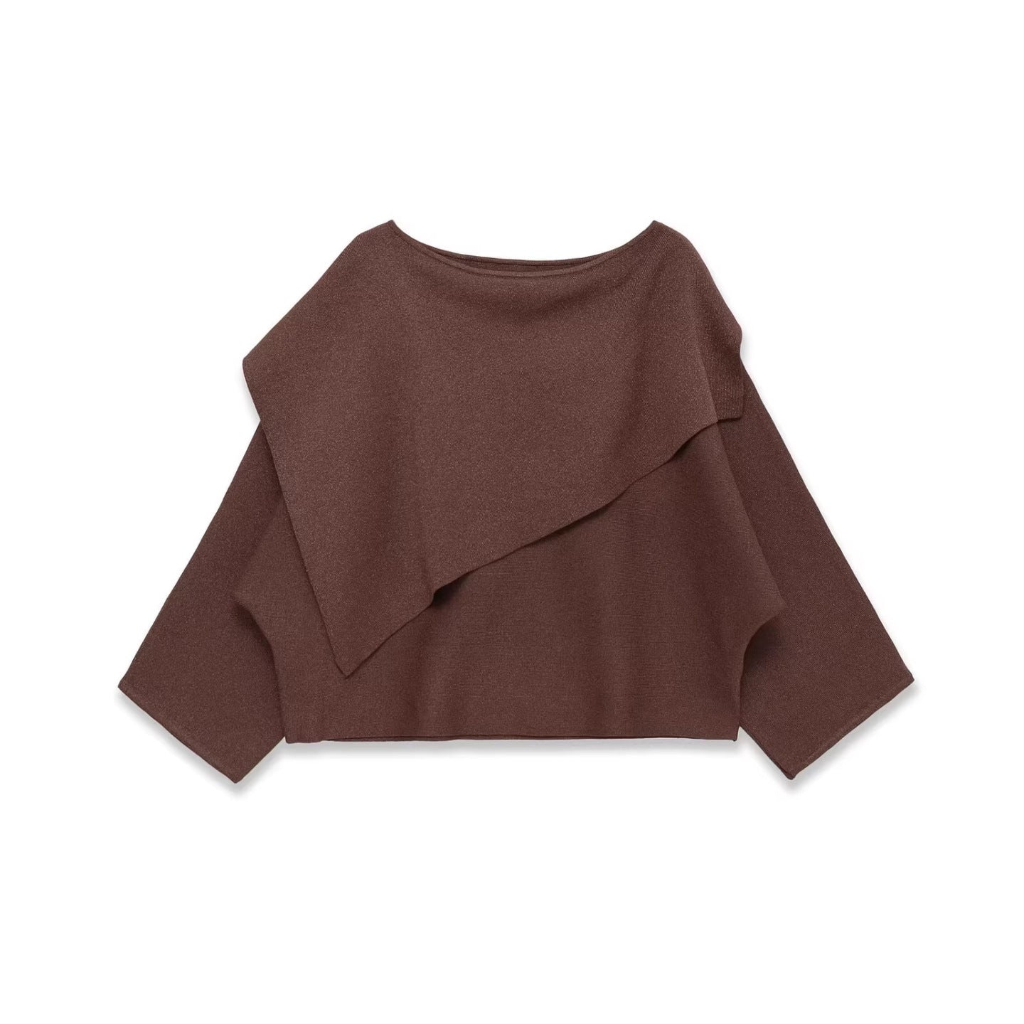 Women's Oversized Knit Poncho with Asymmetrical Ruffle Collar Chichicherry