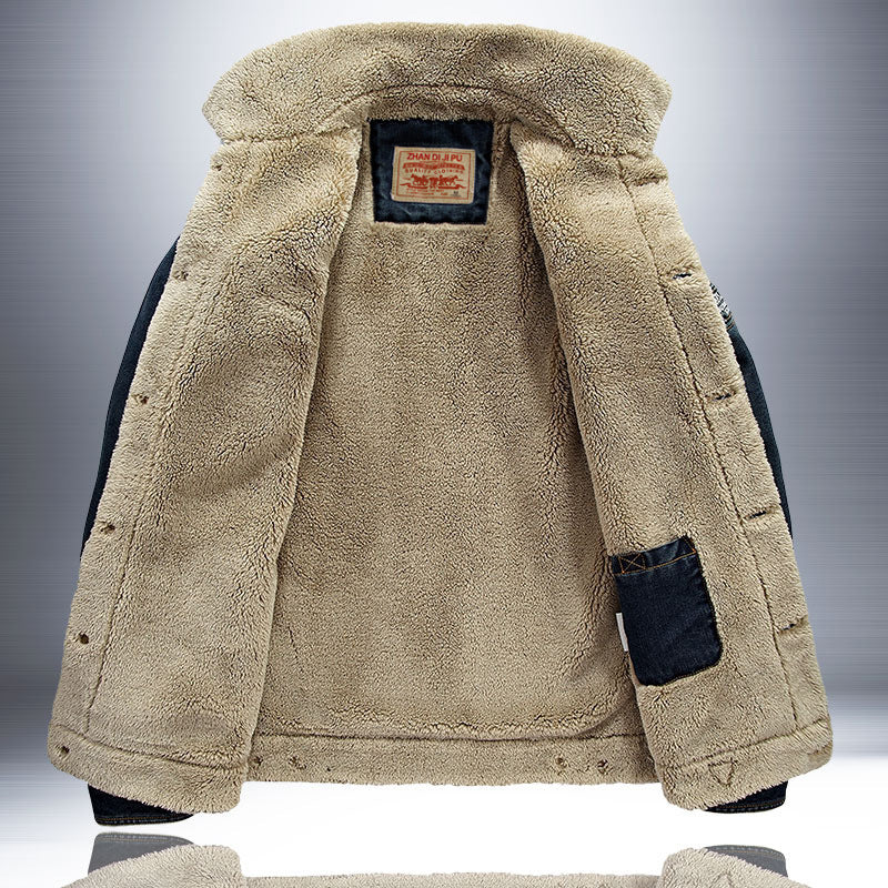 Men's Padded Denim Jacket with Sherpa Lining, Shirt Collar and Snap Front Chichicherry