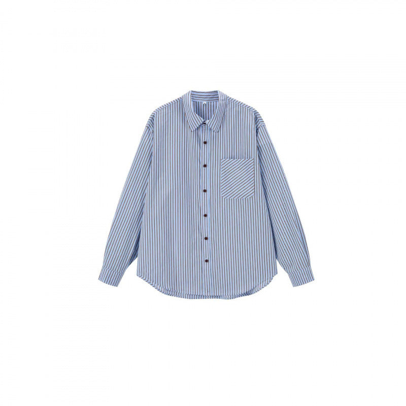 Unisex Oversized stripe shirt with diagonal striped chest pocket, Kent collar and rounded hem Chichicherry