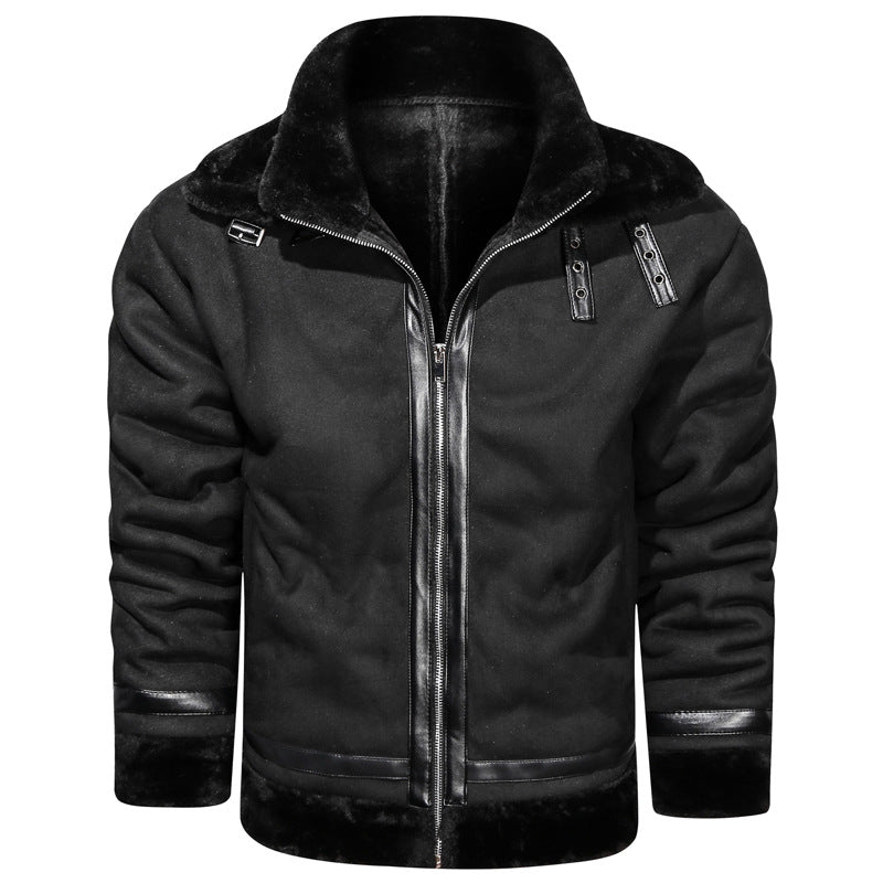 Men's flight jacket with lamb fur lining and faux leather appliqués Chichicherry