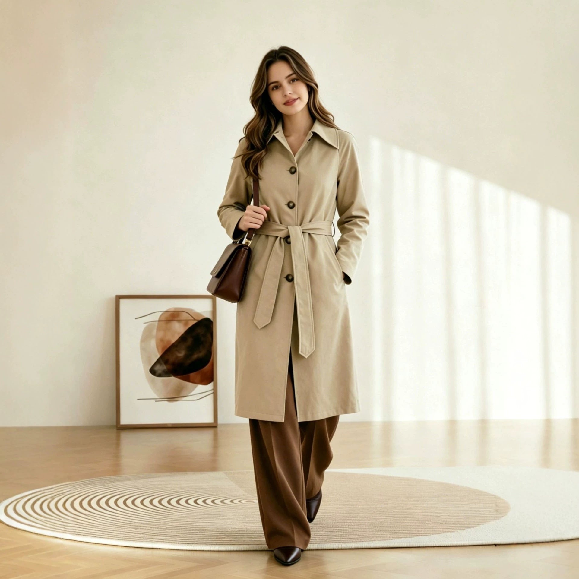 Women's classic trench coat with waist belt and wide lapel collar Chichicherry