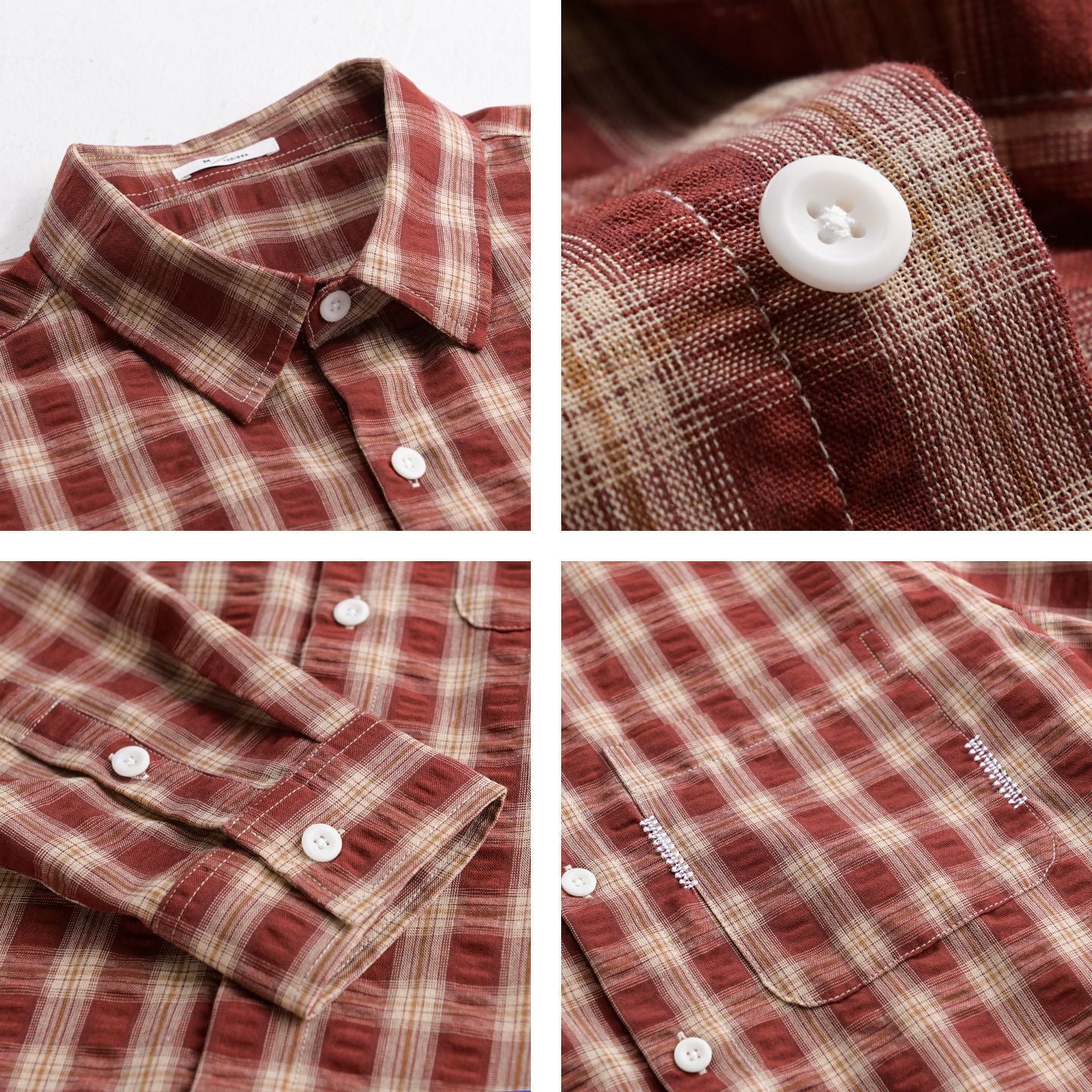 Men's Lightweight Checkered Cotton Overshirt with Soft-Crinkle Structure, Chest Pocket, and Relaxed Fit Chichicherry
