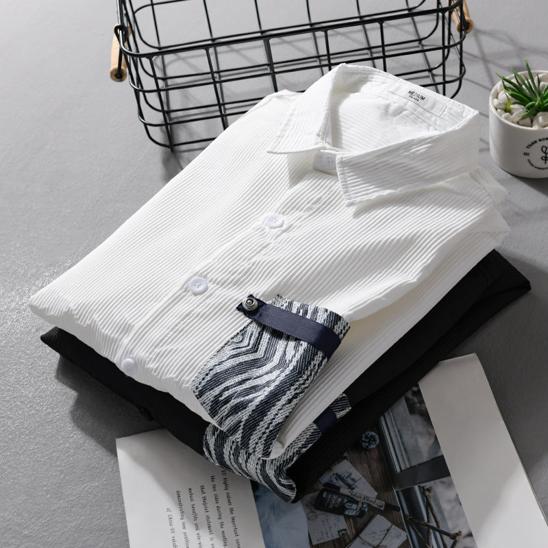 Men's Light Long Sleeve Shirt in Layering Look with finely textured weave and patterned chest pocket Chichicherry