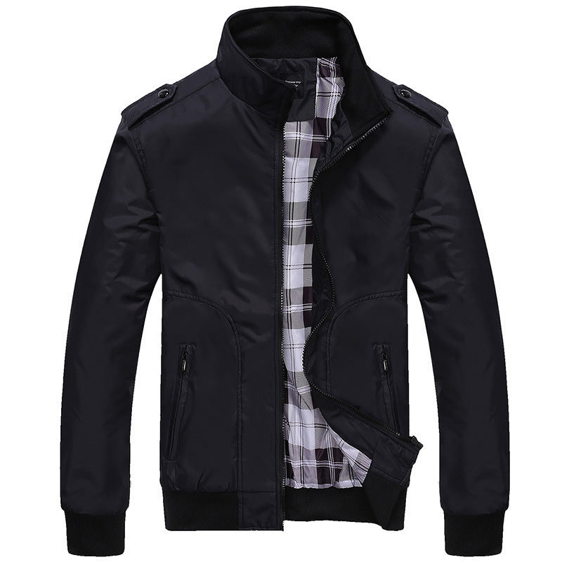 Men's transitional bomber jacket with checked lining, shoulder epaulettes, and ribbed hem Chichicherry