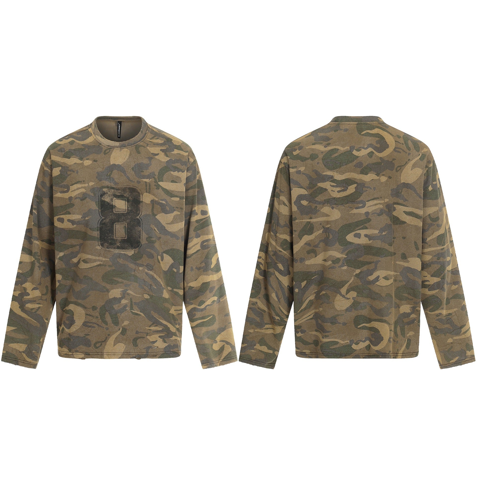 Men's camouflage long sleeve shirt in used look with round neckline and vintage print Chichicherry