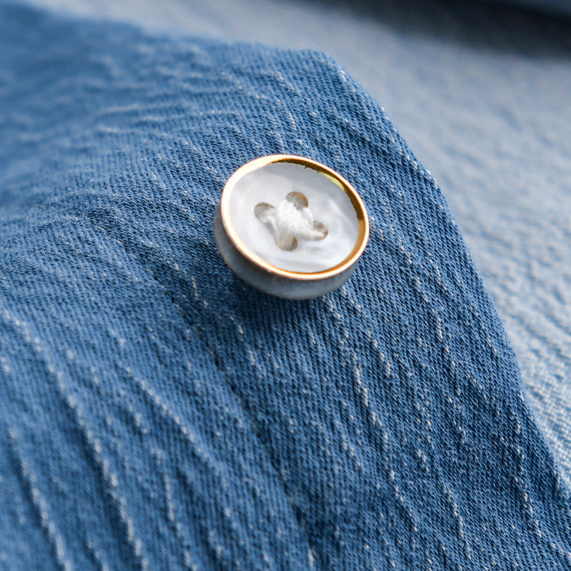 Men's Textured Chambray Overshirt with Maritime Embroidery and Chest Pocket Chichicherry