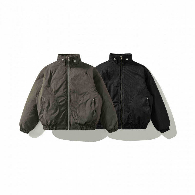 [Unisex Short padded bomber jacket with stand-up collar, zipper and elastic hem] Chichicherry