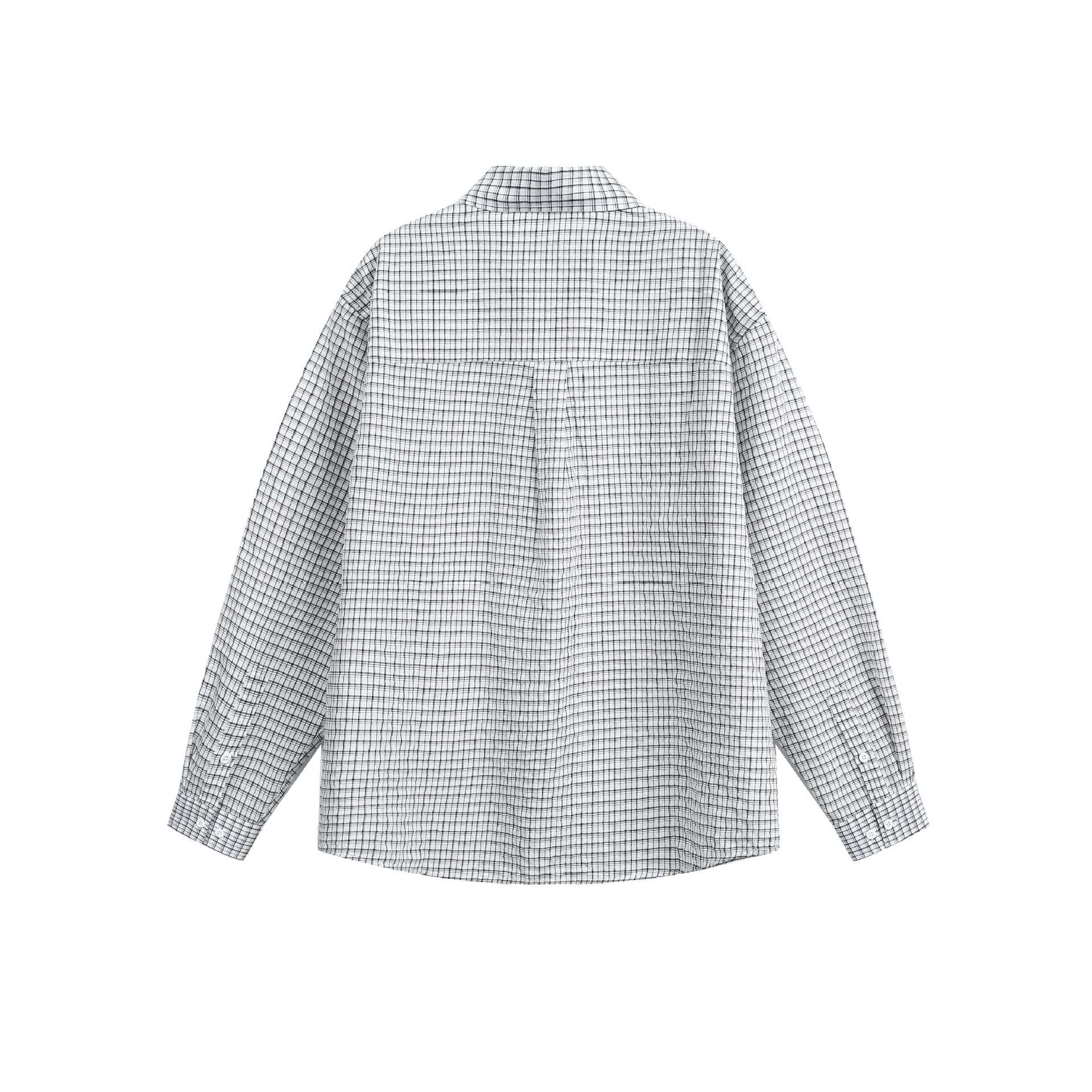 Unisex Relaxed-Fit Cotton Blend Check Shirt with Chest Pocket and Fine Mesh Structure Chichicherry