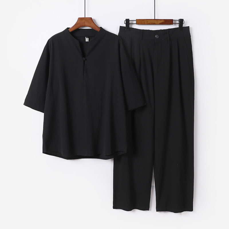 Men's Two-Piece Lightweight Leisure Set with Stand Collar and Elastic Waist Pants Chichicherry