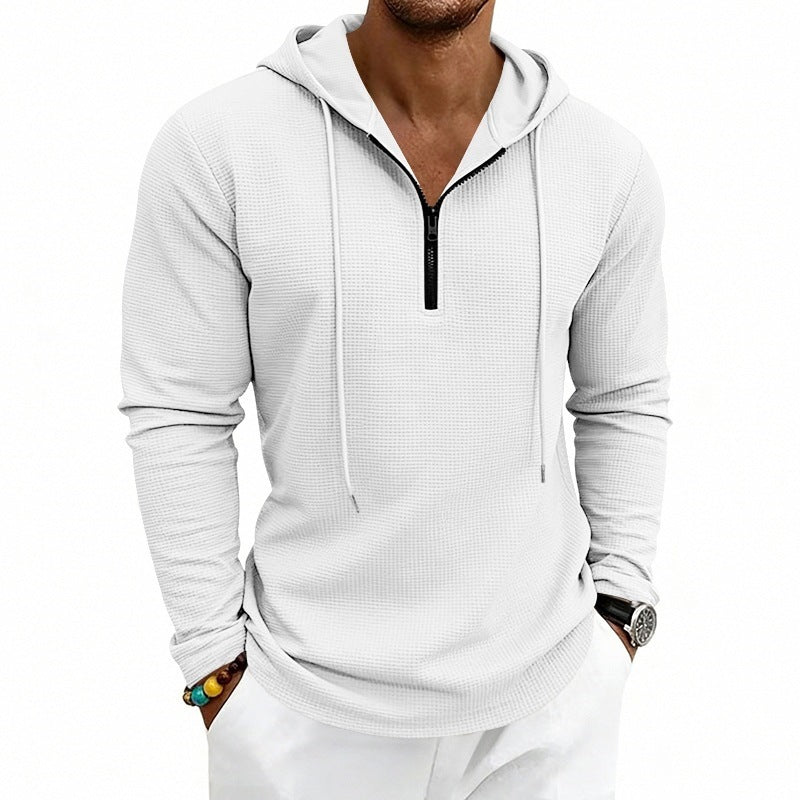 Men's Casual Waffle Fabric Hoodie with Half Zipper and Hood Chichicherry