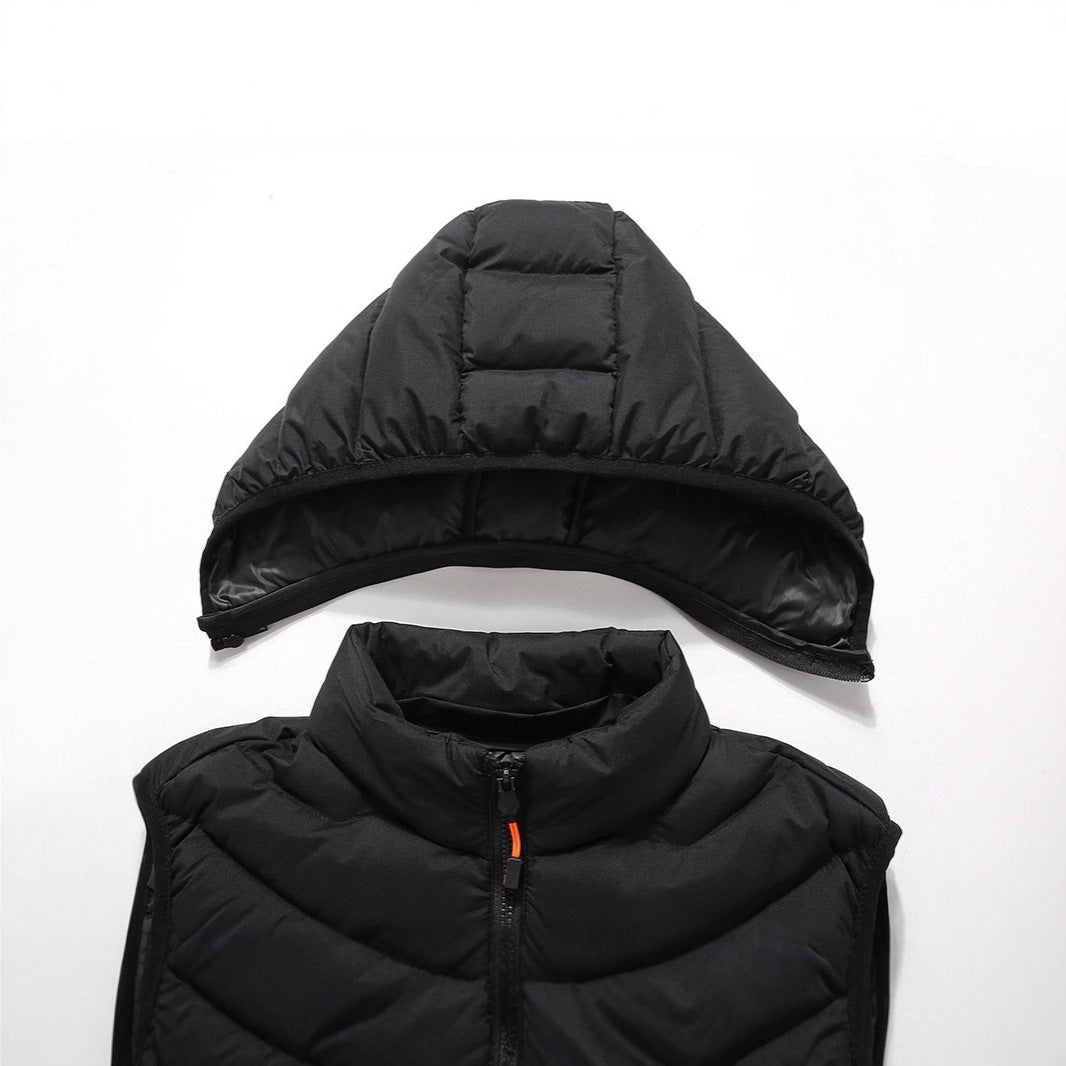 Men's Sleeveless Thermo Utility Vest with Quilted Chevron Structure, Hood and Two-Way Zipper Chichicherry