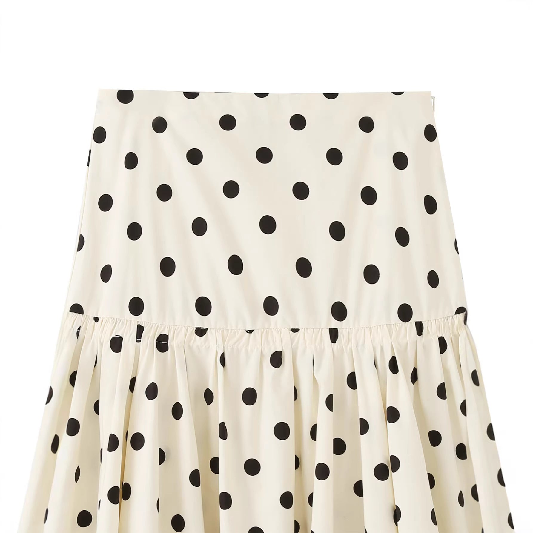 Women's midi skirt with asymmetrical jagged hem, polka dot pattern and high waistband Chichicherry