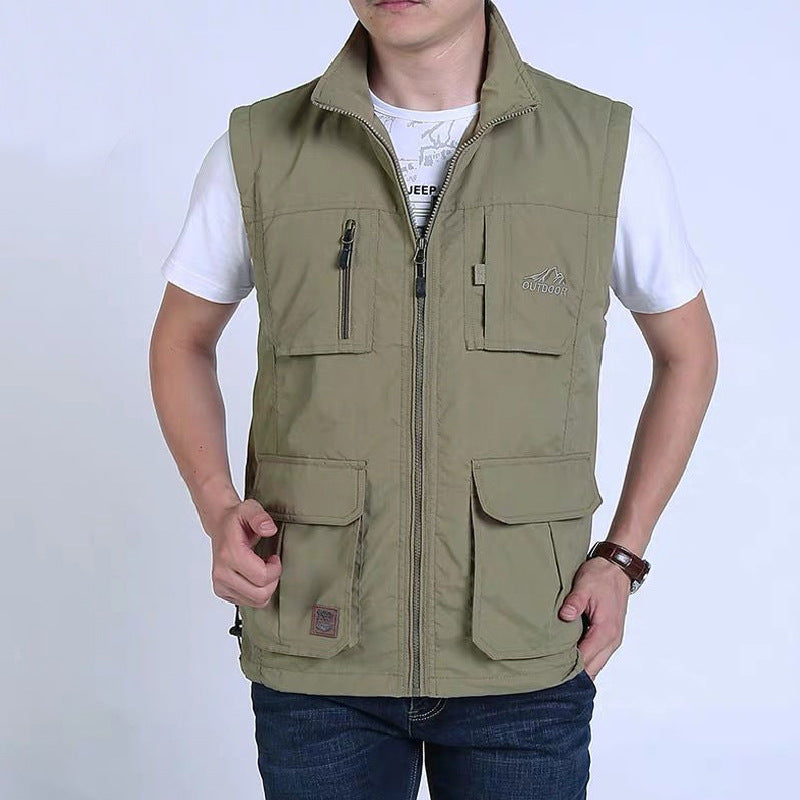Men's Multifunctional Outdoor Vest with Mesh Lining, Zipper Pockets and Adjustable Hem Chichicherry