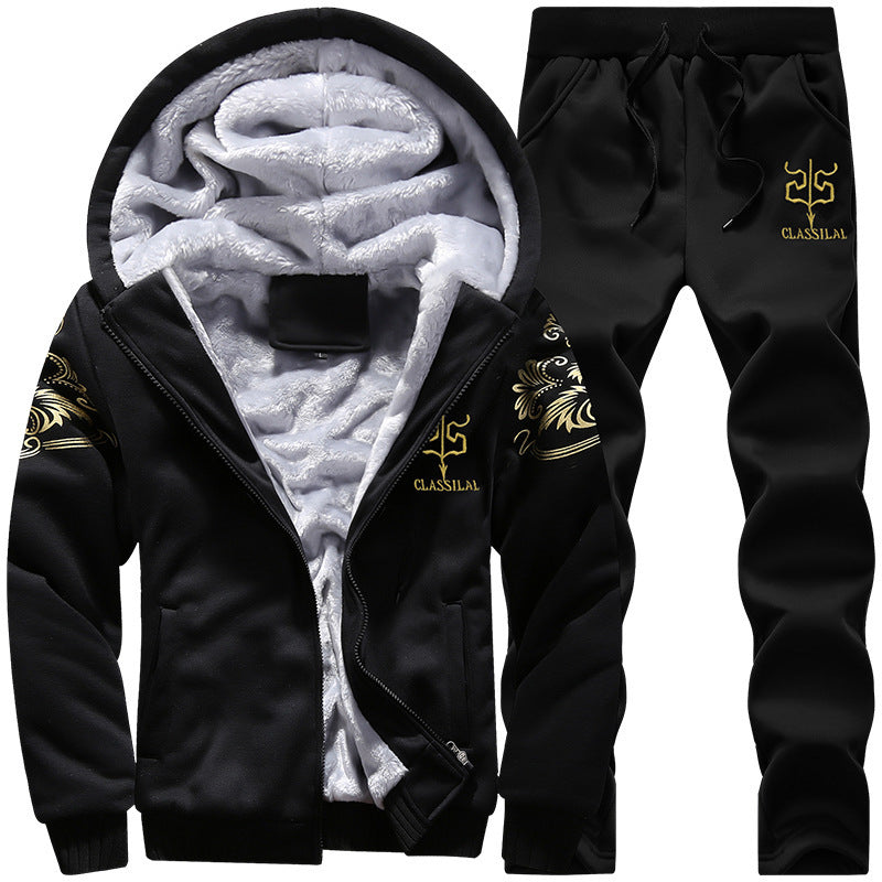 Men's Fleece-Lined Leisure Set with Hoodie and Thermal Joggers Chichicherry