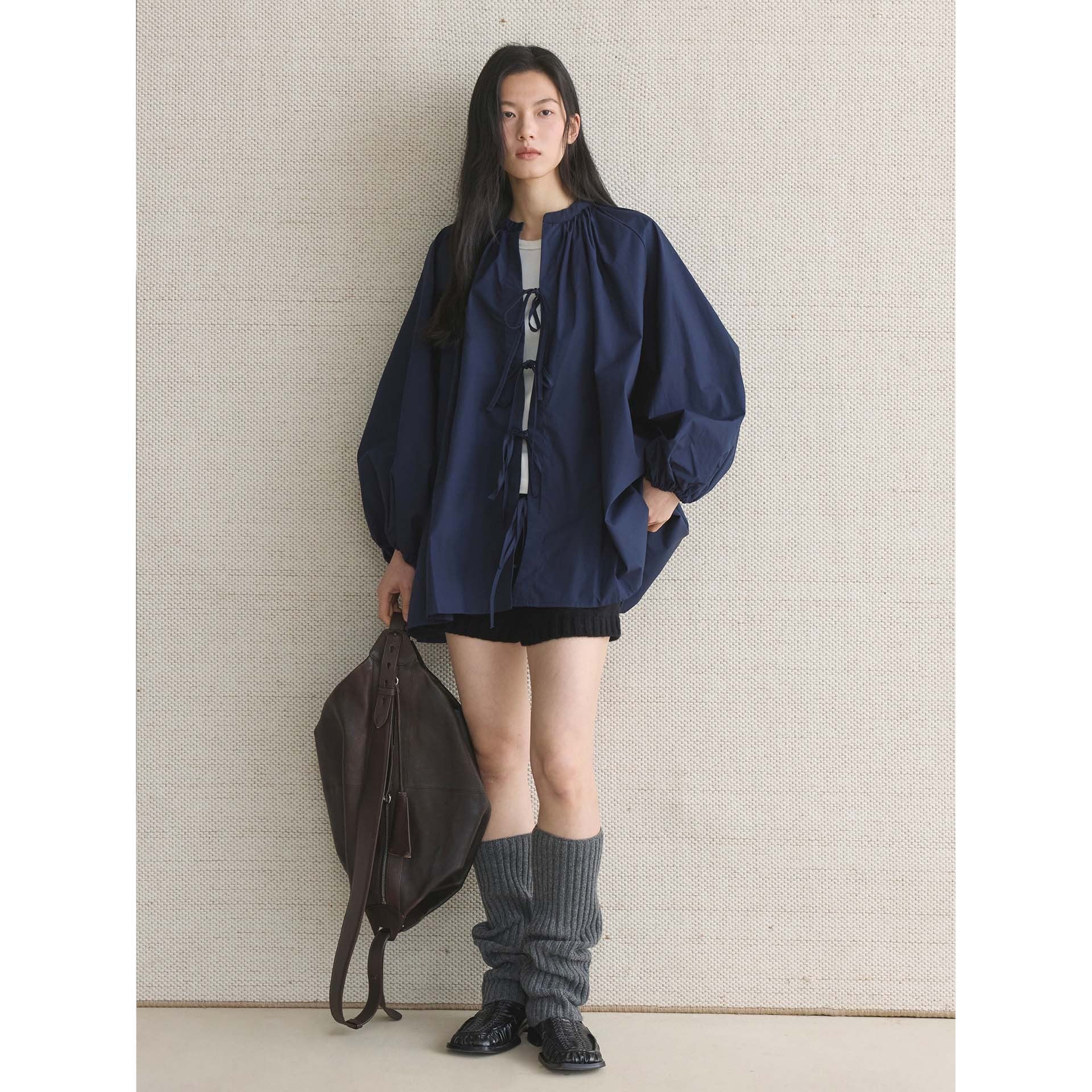 Women's Wide Cape Blouse Top with Ties and Gatherings Chichicherry