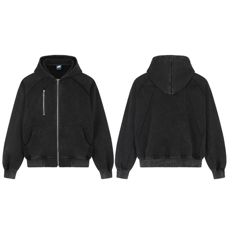 Women's oversized suede-look hooded zip jacket with raglan sleeves and chest zip pocket Chichicherry