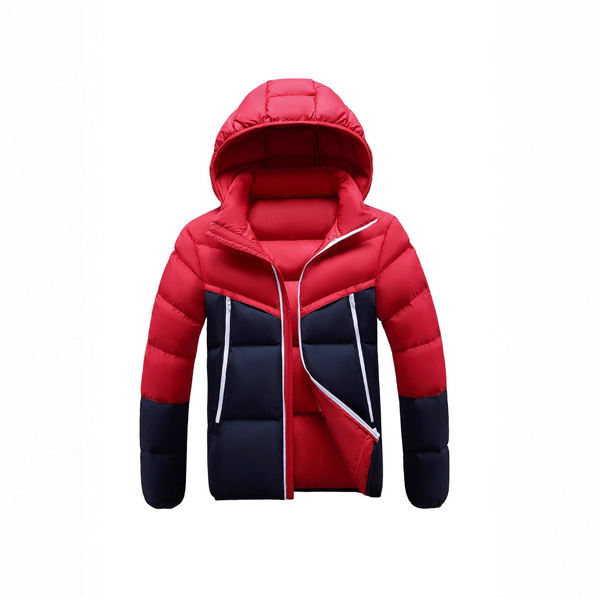 Men's Lightweight Padded Jacket with Hood and Two-Tone Block Design Chichicherry